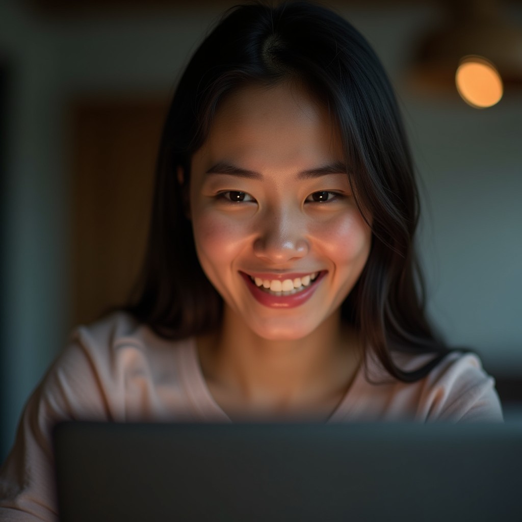Smiling woman at laptop