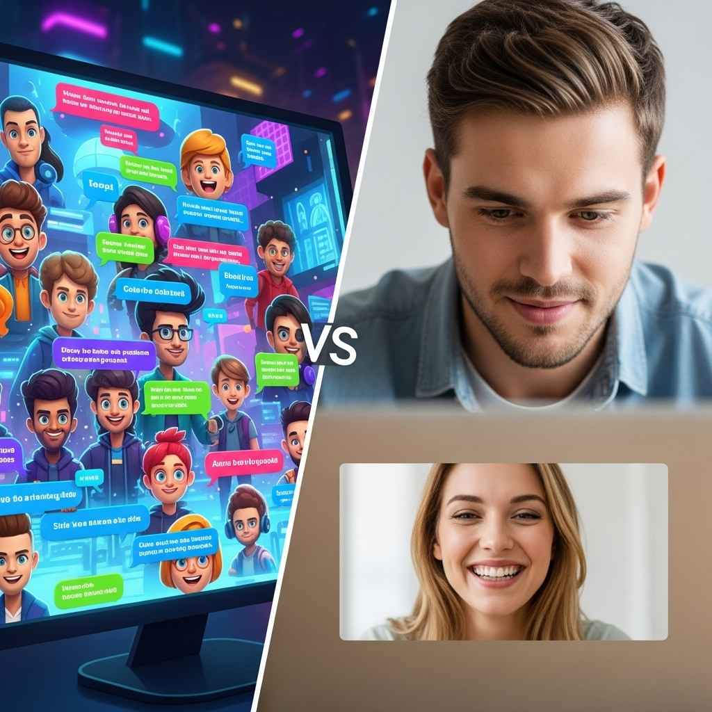 Illustration putting online social interaction against online flirting