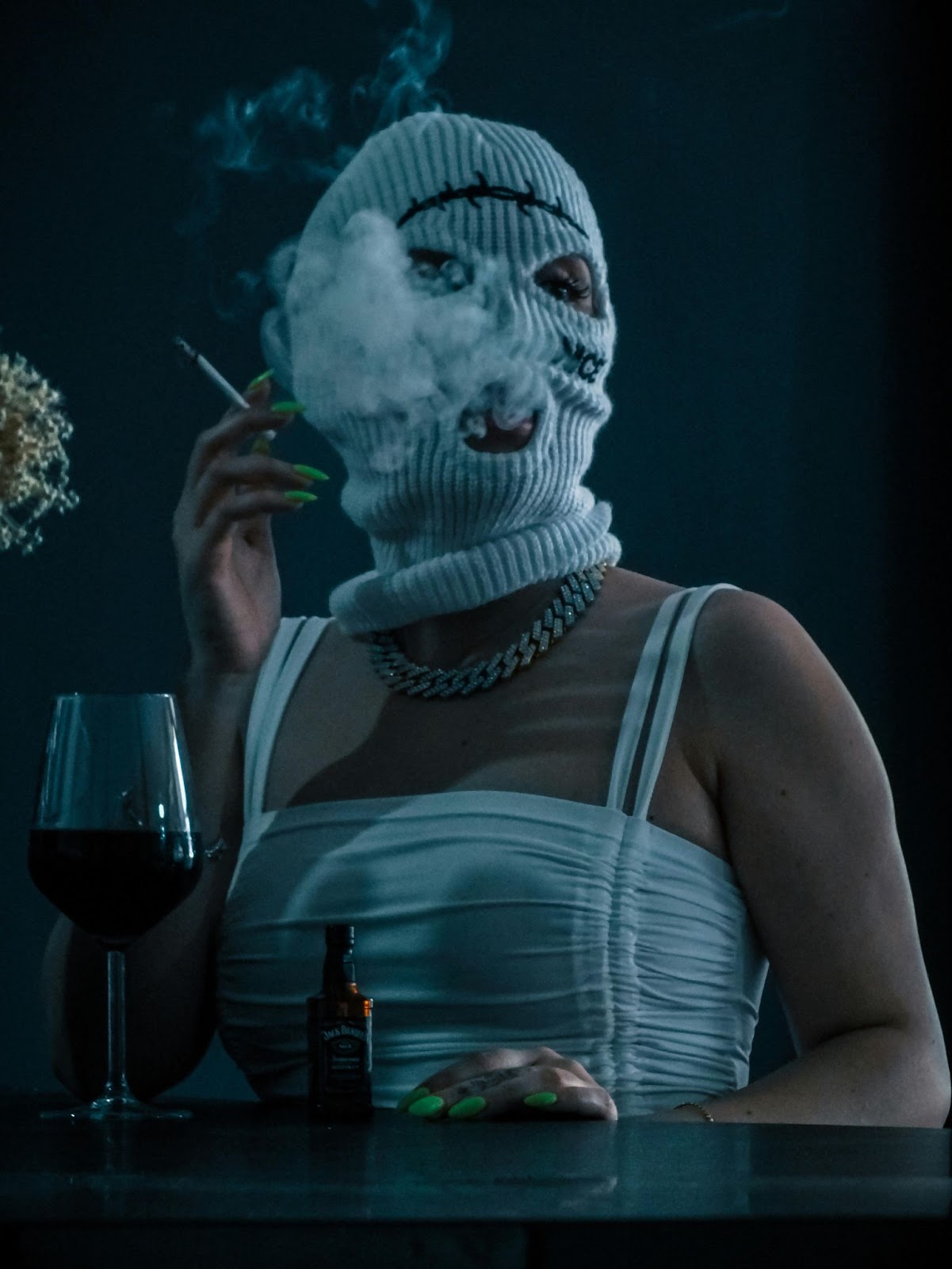 smoking girl in a hat