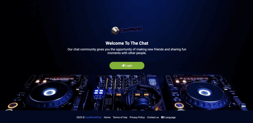 screenshot of coolworld homepage