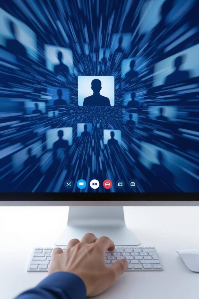 A first-person view of a user endlessly skipping past male profiles on a video chat site, symbolizing the major cons of Lollichat.